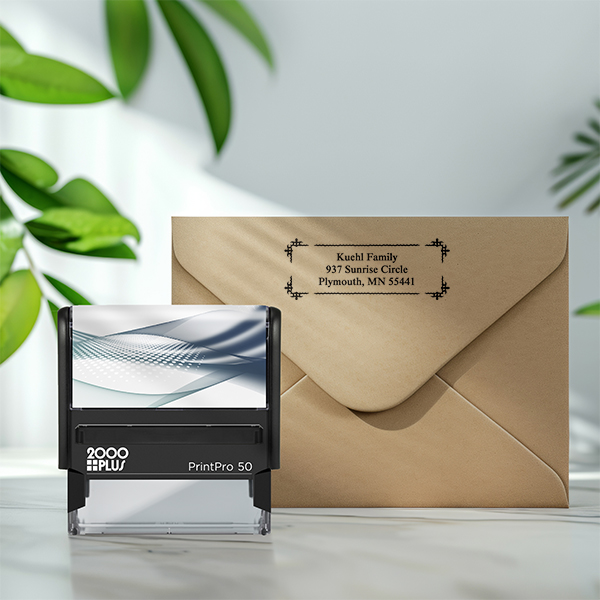 2000 Plus PrintPro 50 self-inking address stamp with stamped envelope